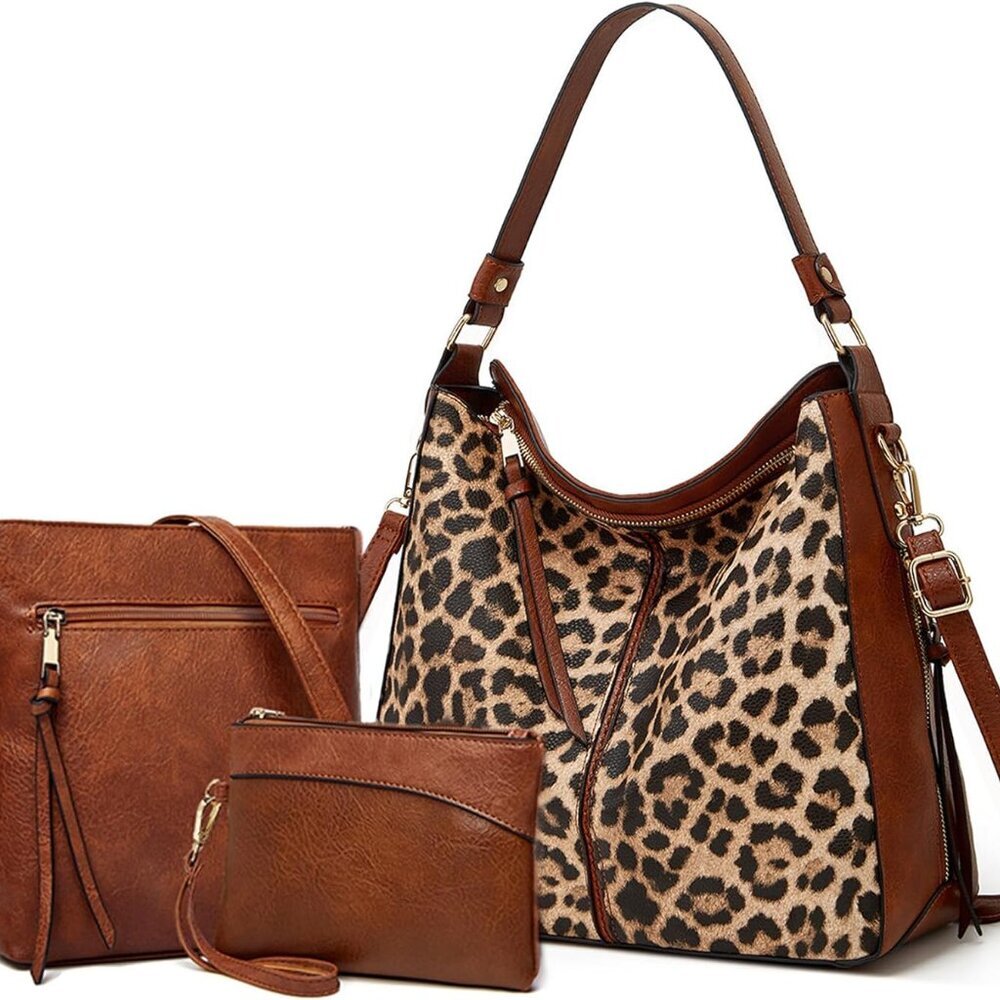 Fashion-Forward Cow Print Handbag Set: Tote, Crossbody & Wallet for Modern Women - Picture 1 of 6
